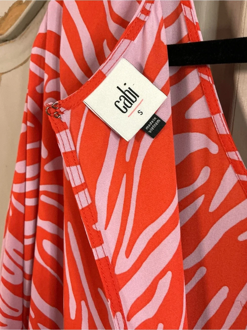 CAbi | Saunter Coral and Lavender Wrap Style Zebra Print Midi Dress Size Small